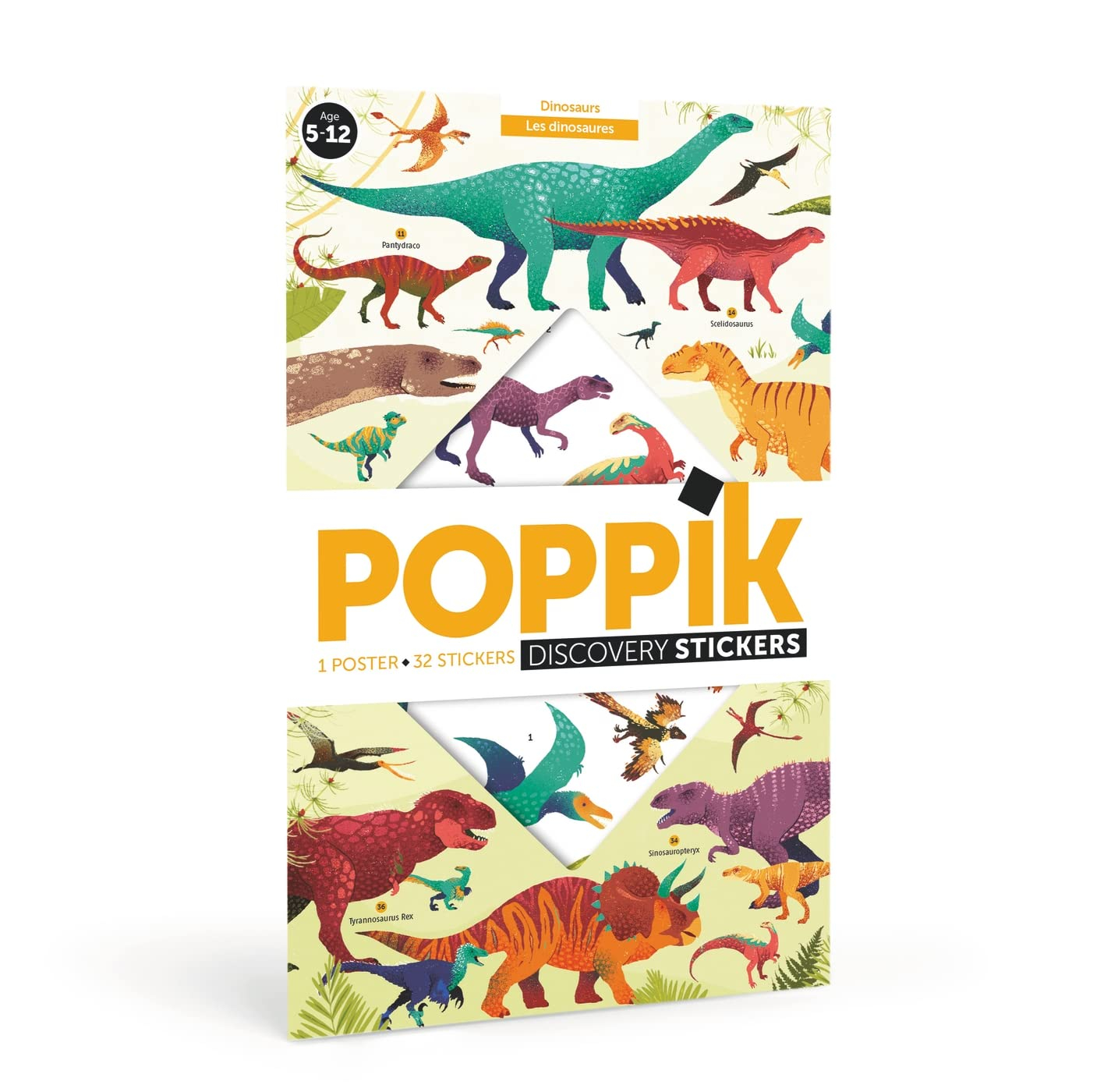 Poppik Les dinosaures: 1 poster + 72 stickers repositionnables - Mondial Kids