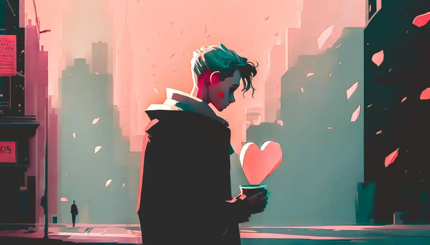 sad teenager guy background city generative ai
